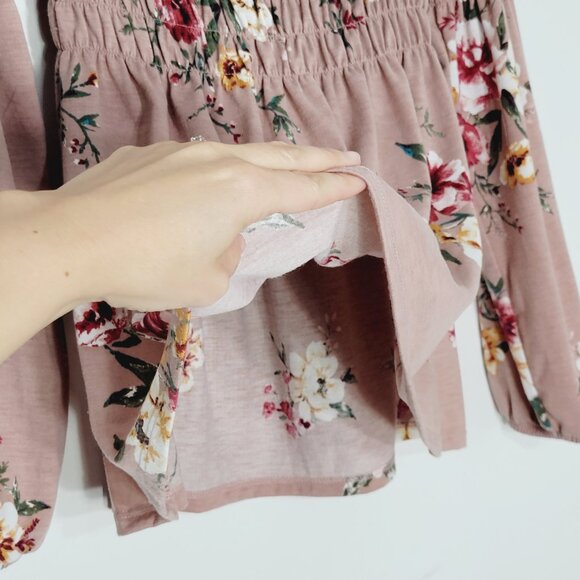 Xhilaration Old Rose Pink Floral Print Long Sleeve Off Shoulder Blouses Size XS - Picture 6 of 12